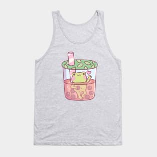 Cute Frog In Bubble Tea Cup Funny Tank Top
